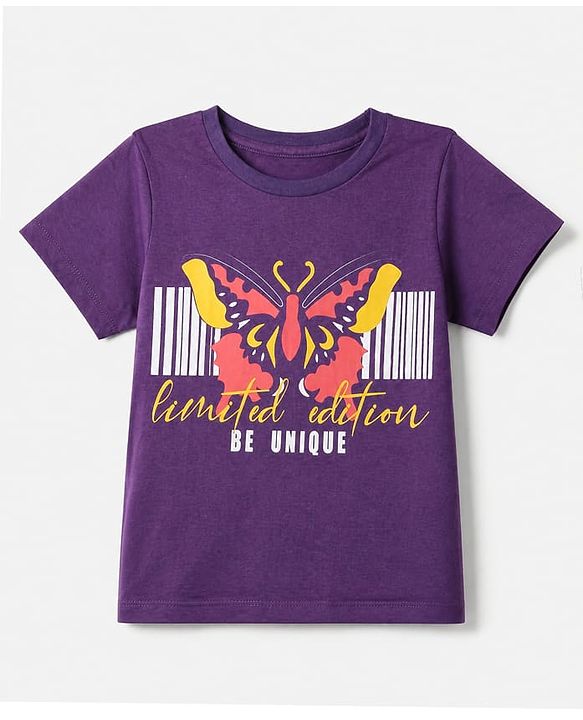 Pine Kids Cotton Knit Half Sleeves T-Shirts with Positive Attitude & Enjoy Every Moment Text and Flower Butterfly Print Pack of 3 - Yellow Red & Purple