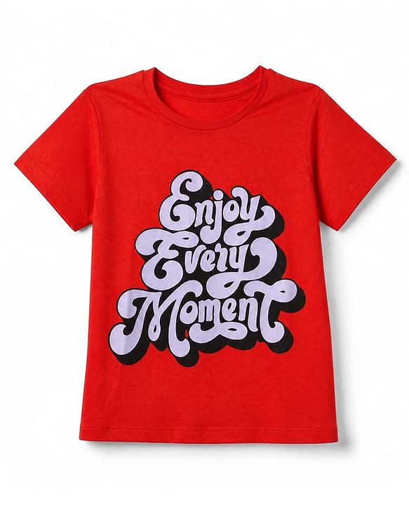 Pine Kids Cotton Knit Half Sleeves T-Shirts with Positive Attitude & Enjoy Every Moment Text and Flower Butterfly Print Pack of 3 - Yellow Red & Purple
