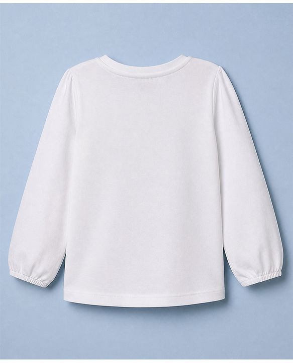 Babyhug 100% Cotton Knit T-Shirts with Full Peasant Sleeves and Love Heart Embroidery with Sequins - White