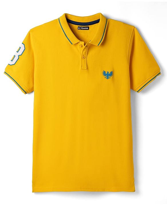 Pine Kids Cotton Knit Half Sleeves Polo T-Shirt with  Eagle Embroidered - Yellow