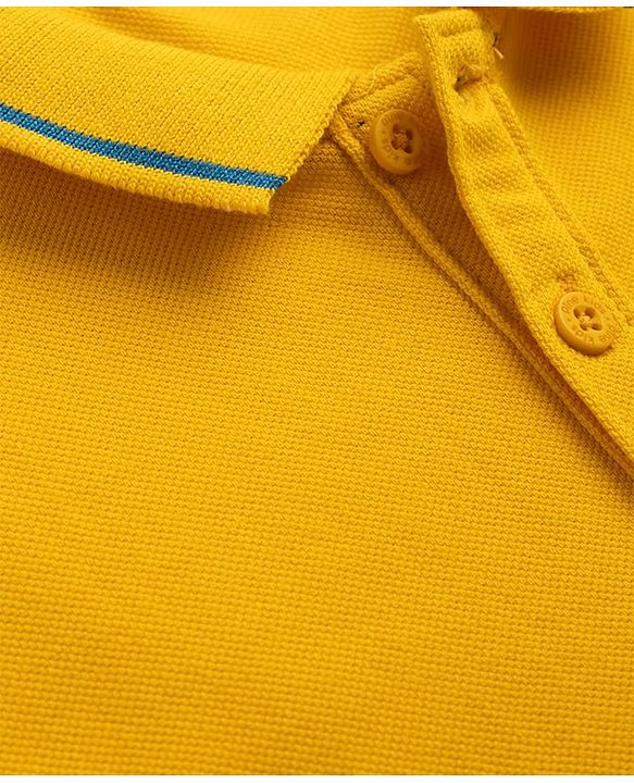 Pine Kids Cotton Knit Half Sleeves Polo T-Shirt with  Eagle Embroidered - Yellow