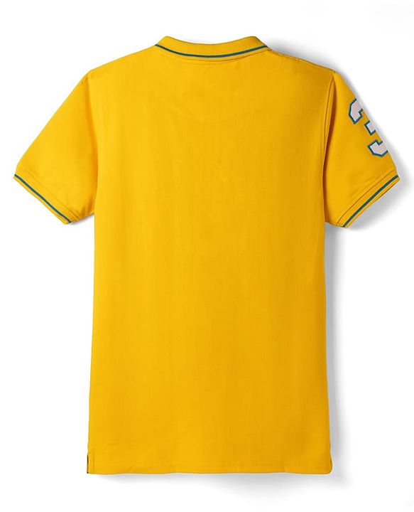 Pine Kids Cotton Knit Half Sleeves Polo T-Shirt with  Eagle Embroidered - Yellow