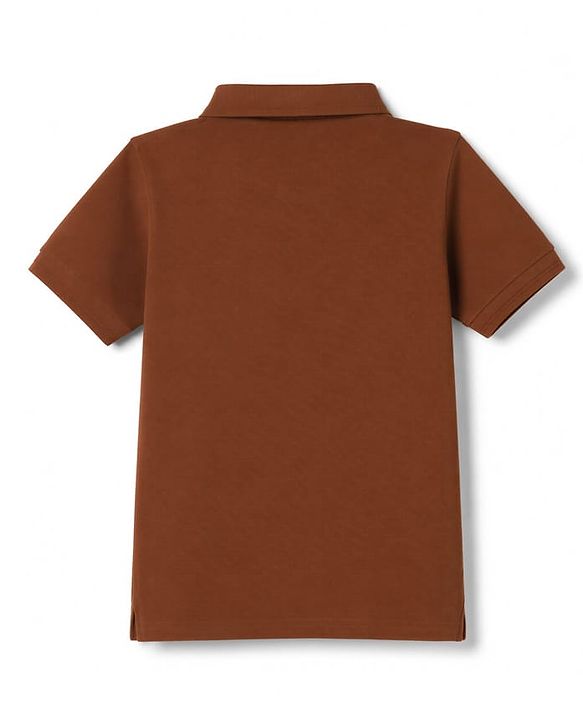 Pine Kids Cotton Knit Half Sleeves Solid Polo T-Shirt - Brown
