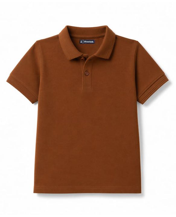 Pine Kids Cotton Knit Half Sleeves Solid Polo T-Shirt - Brown