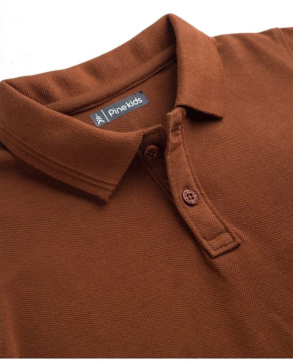 Pine Kids Cotton Knit Half Sleeves Solid Polo T-Shirt - Brown
