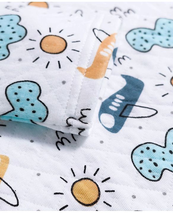 Babyhug Cotton Knit Full Sleeves Quilted Co-Ords T-Shirt & Pyjama Winter Wear Night Suit with Aeroplane Print - White