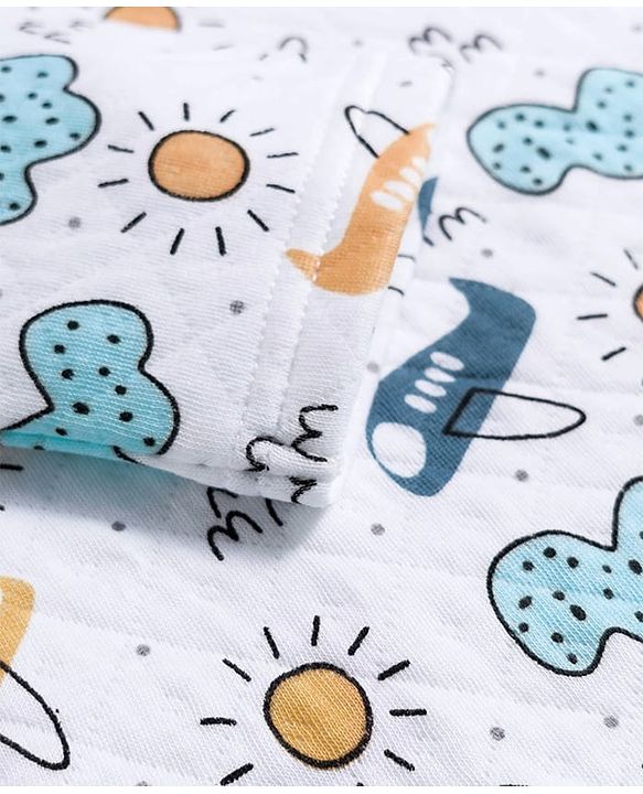 Babyhug Cotton Knit Full Sleeves Quilted Co-Ords T-Shirt & Pyjama Winter Wear Night Suit with Aeroplane Print - White