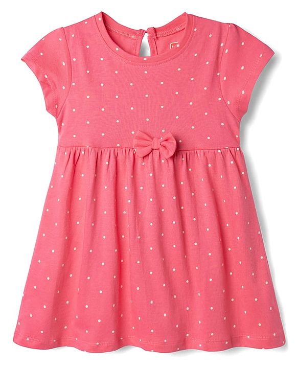 Babyhug Single Jersey Knit Half Sleeves Frocks With Polka Dot, Strawberry Print & Bow Applique Pack of 2 - Pink & Yellow