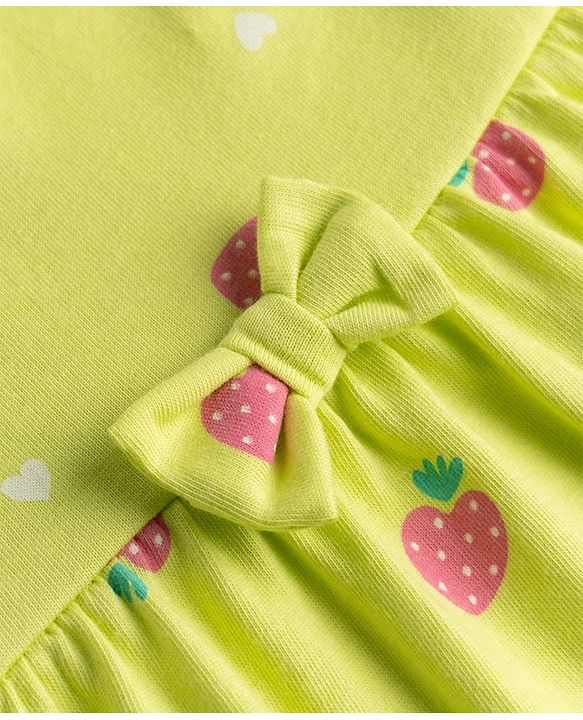 Babyhug Single Jersey Knit Half Sleeves Frocks With Polka Dot, Strawberry Print & Bow Applique Pack of 2 - Pink & Yellow