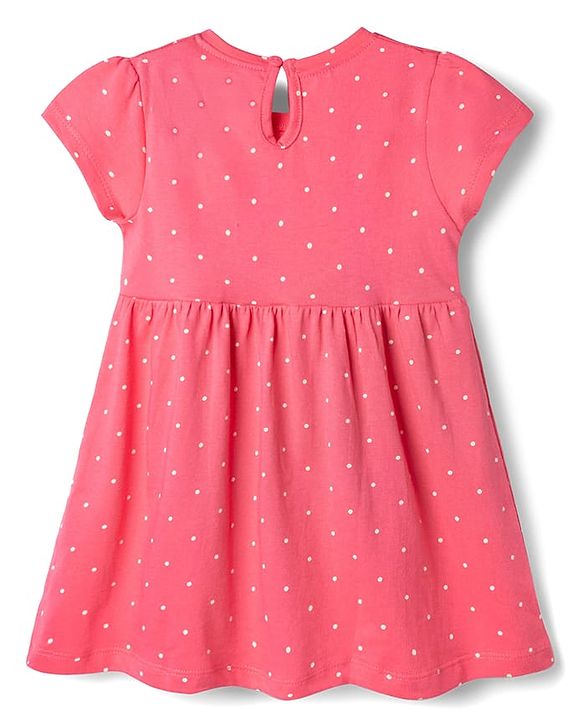 Babyhug Single Jersey Knit Half Sleeves Frocks With Polka Dot, Strawberry Print & Bow Applique Pack of 2 - Pink & Yellow