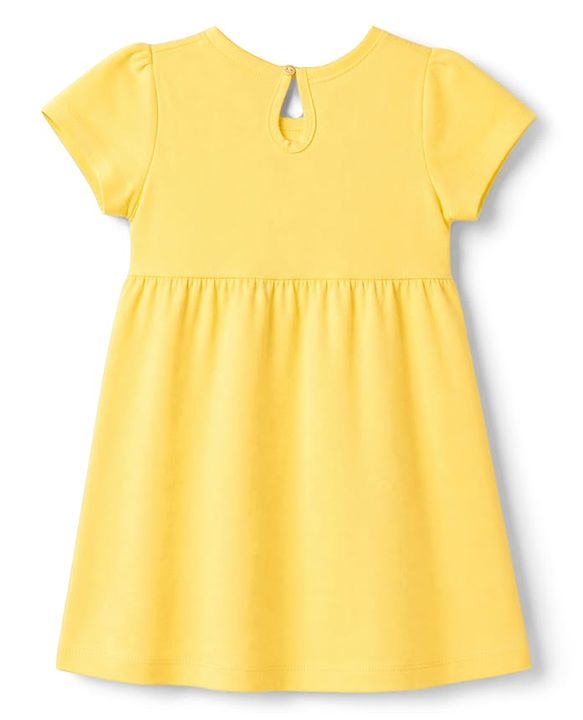 Babyhug Single Jersey Knit Half Sleeves Frocks With Polka Dot, Text Print & Bow Applique Pack of 2 - Pink & Yellow