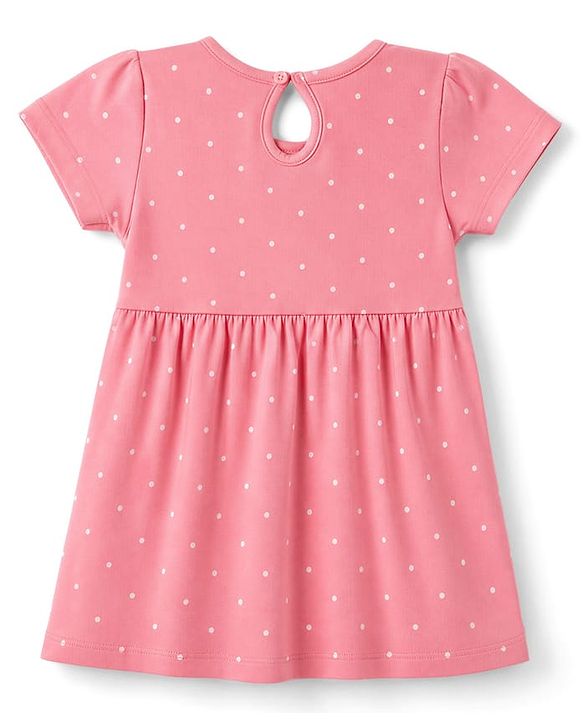Babyhug Single Jersey Knit Half Sleeves Frocks With Polka Dot, Text Print & Bow Applique Pack of 2 - Pink & Yellow