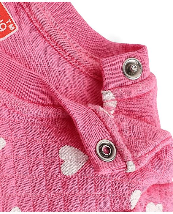 Babyhug Cotton Knit Full Sleeves Quilted Co-Ords T-Shirt & Pyjama Winter Wear Night Suit with Heart Print - Pink