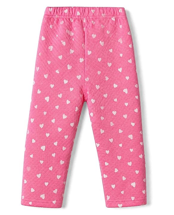 Babyhug Cotton Knit Full Sleeves Quilted Co-Ords T-Shirt & Pyjama Winter Wear Night Suit with Heart Print - Pink
