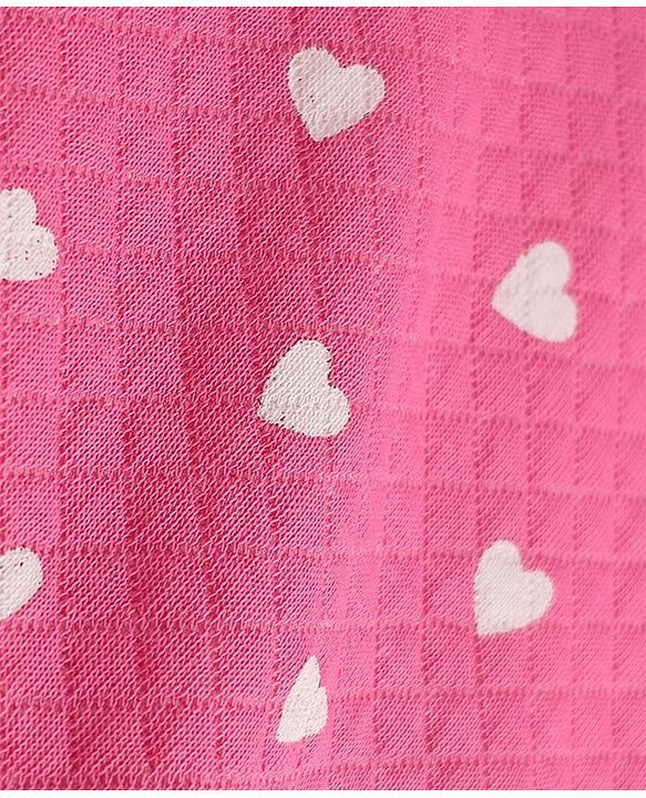 Babyhug Cotton Knit Full Sleeves Quilted Co-Ords T-Shirt & Pyjama Winter Wear Night Suit with Heart Print - Pink