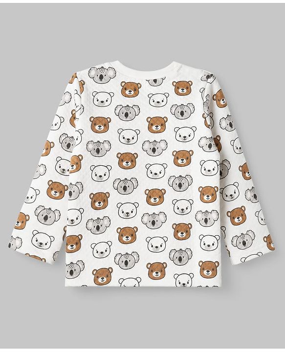 Babyhug Quilted Knit Full Sleeves T-Shirt & Pyjama Co-ords Night Suit With Teddy Bear Print -White