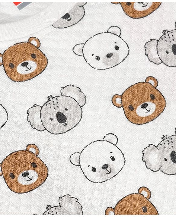 Babyhug Quilted Knit Full Sleeves T-Shirt & Pyjama Co-ords Night Suit With Teddy Bear Print -White
