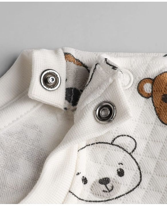 Babyhug Quilted Knit Full Sleeves T-Shirt & Pyjama Co-ords Night Suit With Teddy Bear Print -White