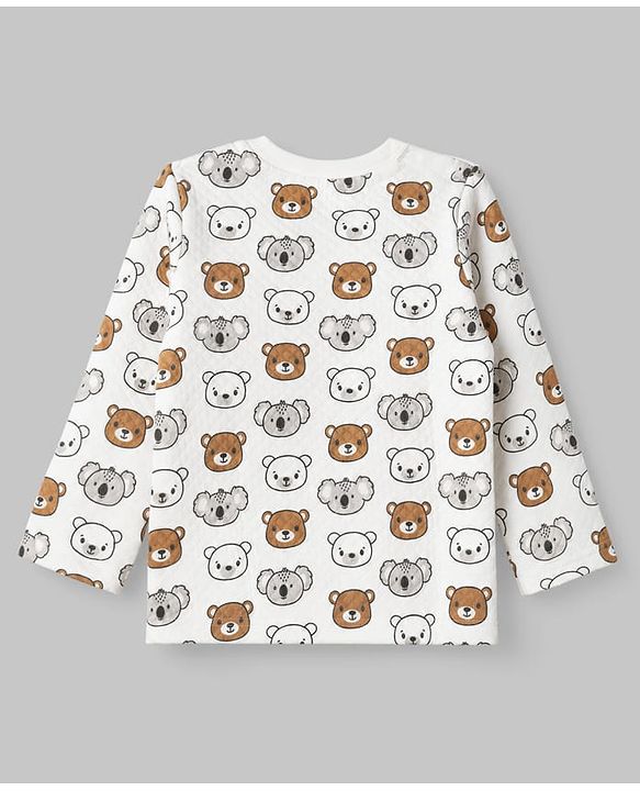 Babyhug Quilted Knit Full Sleeves T-Shirt & Pyjama Co-ords Night Suit With Teddy Bear Print -White