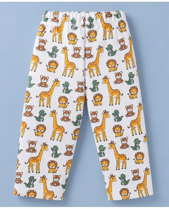 Babyhug Quilted Knit Full Sleeves Winter Night Suit Co-ords With Animal Print - White