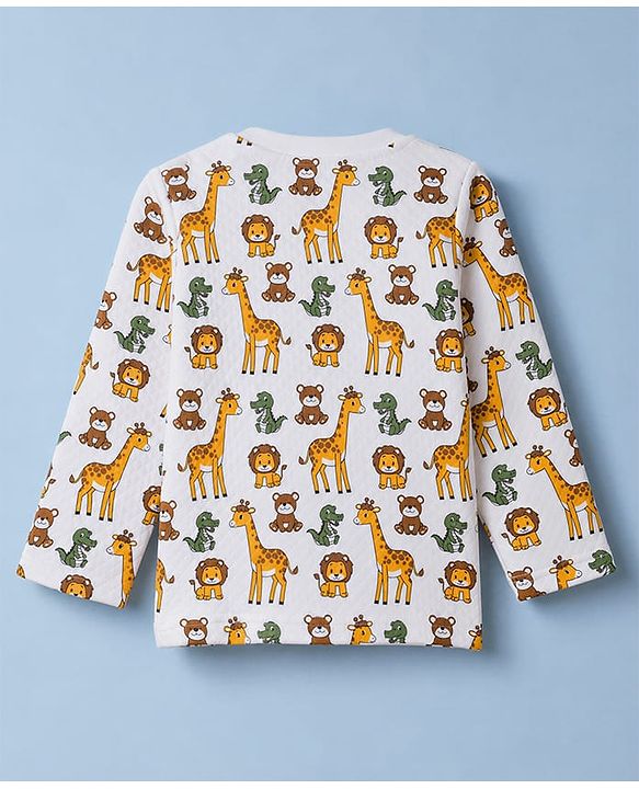 Babyhug Quilted Knit Full Sleeves Winter Night Suit Co-ords With Animal Print - White