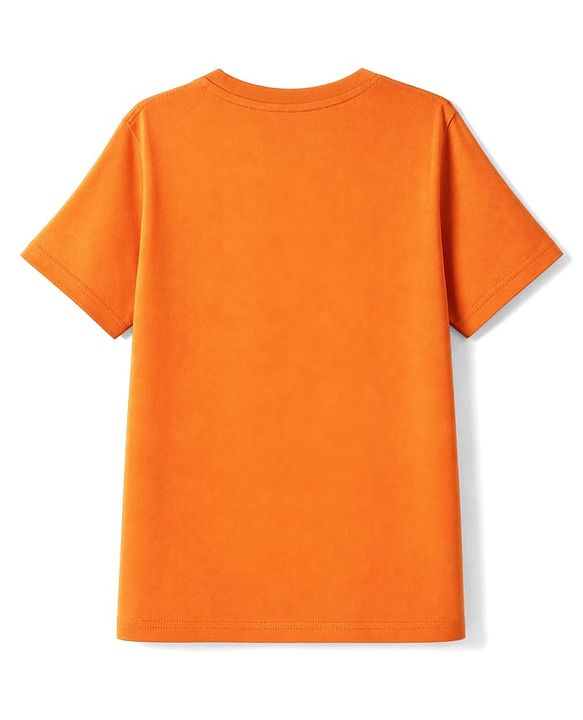 Pine Kids Cotton Knit Half Sleeves T-Shirt with Holiday Fun & Palm Tree Print - Orange