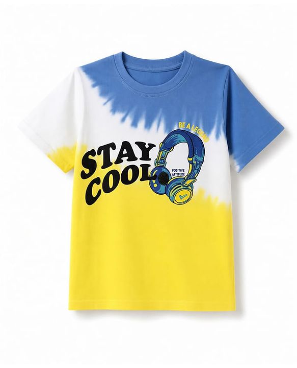 Pine Kids Cotton Knit T-Shirt with Half Sleeves and Stay Cool Print - Yellow