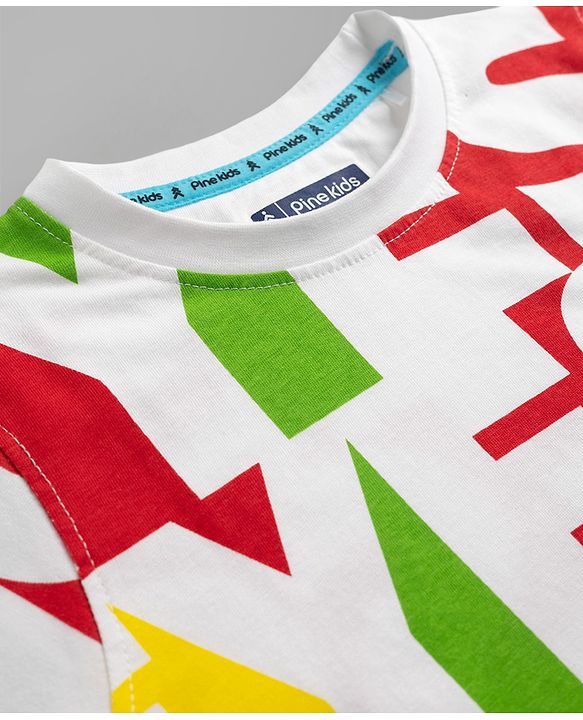 Pine Kids Cotton Knit Half Sleeves T-Shirt with Text Print - White