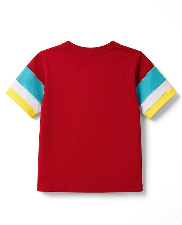 Pine Kids Cotton Knit T-Shirts with Half Sleeves and Color Block Pattern - Red