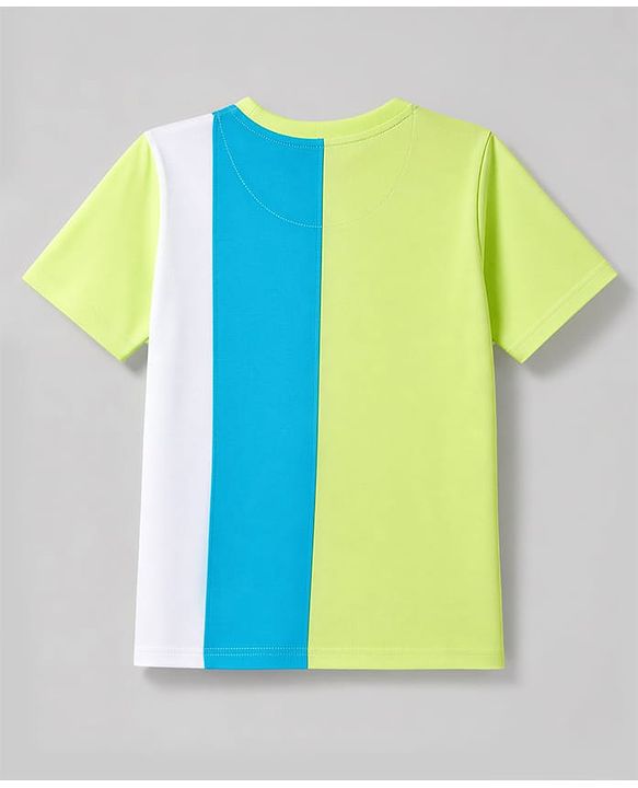 Pine Kids Cotton Knit T-Shirts with Half Sleeves and Color Block Pattern - Limegreen
