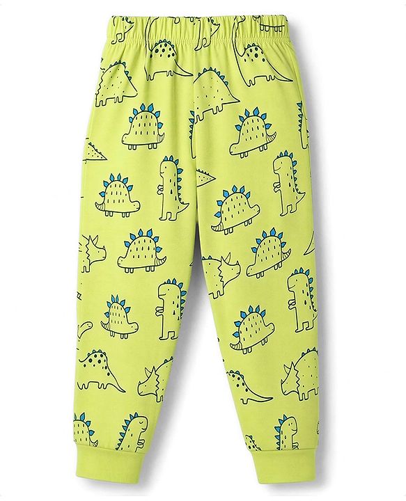 Babyhug 100% Cotton Knit Half Sleeves Co-Ords T-Shirt & Pajama Night Suit with Dino Print - Lime Green