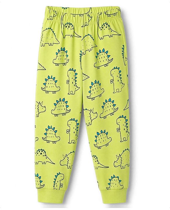 Babyhug 100% Cotton Knit Half Sleeves Co-Ords T-Shirt & Pajama Night Suit with Dino Print - Lime Green