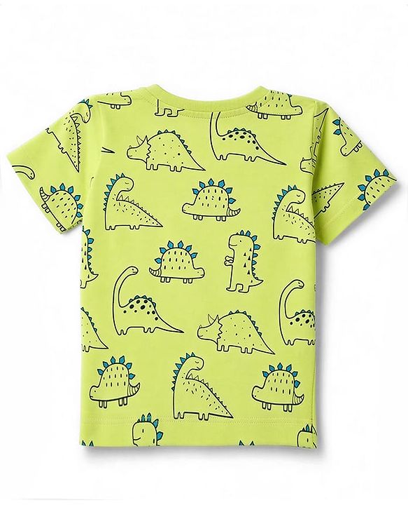 Babyhug 100% Cotton Knit Half Sleeves Co-Ords T-Shirt & Pajama Night Suit with Dino Print - Lime Green