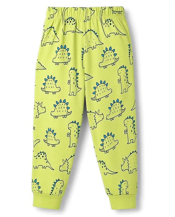 Babyhug 100% Cotton Knit Half Sleeves Co-Ords T-Shirt & Pajama Night Suit with Dino Print - Lime Green
