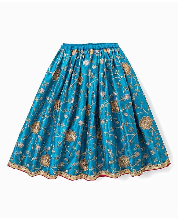 Babyhug Georgette Woven Sleeveless Floral Embroidered Choli Lahenga Set with Dupatta - Blue & Fuschia