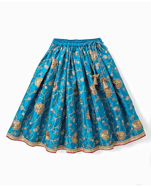 Babyhug Georgette Woven Sleeveless Floral Embroidered Choli Lahenga Set with Dupatta - Blue & Fuschia