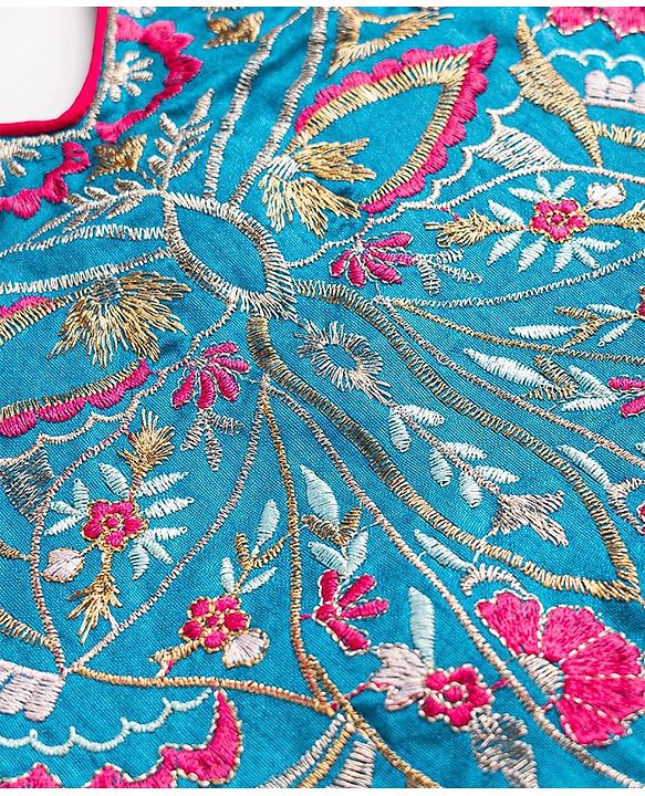 Babyhug Georgette Woven Sleeveless Floral Embroidered Choli Lahenga Set with Dupatta - Blue & Fuschia