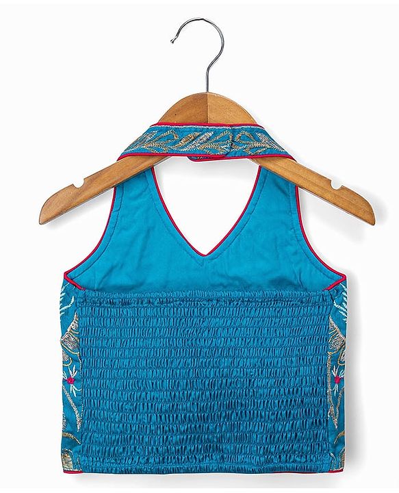 Babyhug Georgette Woven Sleeveless Floral Embroidered Choli Lahenga Set with Dupatta - Blue & Fuschia