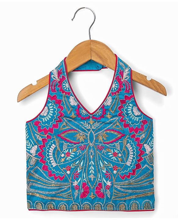 Babyhug Georgette Woven Sleeveless Floral Embroidered Choli Lahenga Set with Dupatta - Blue & Fuschia