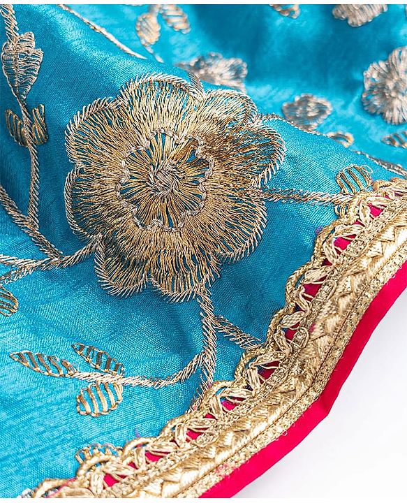 Babyhug Georgette Woven Sleeveless Floral Embroidered Choli Lahenga Set with Dupatta - Blue & Fuschia