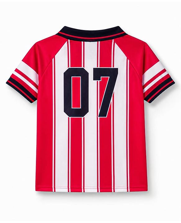 Pine Active Knit Raglan Half Sleeves Striped T-Shirt - Red