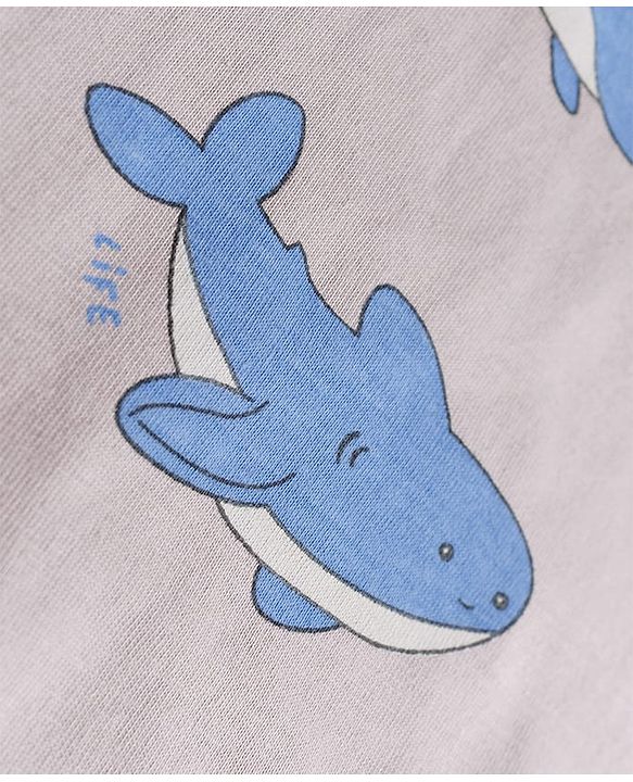 Babyhug 100% Cotton Knit Half Sleeves Co-Ords T-Shirt & Shorts Night Suit with Shark Print - Beige