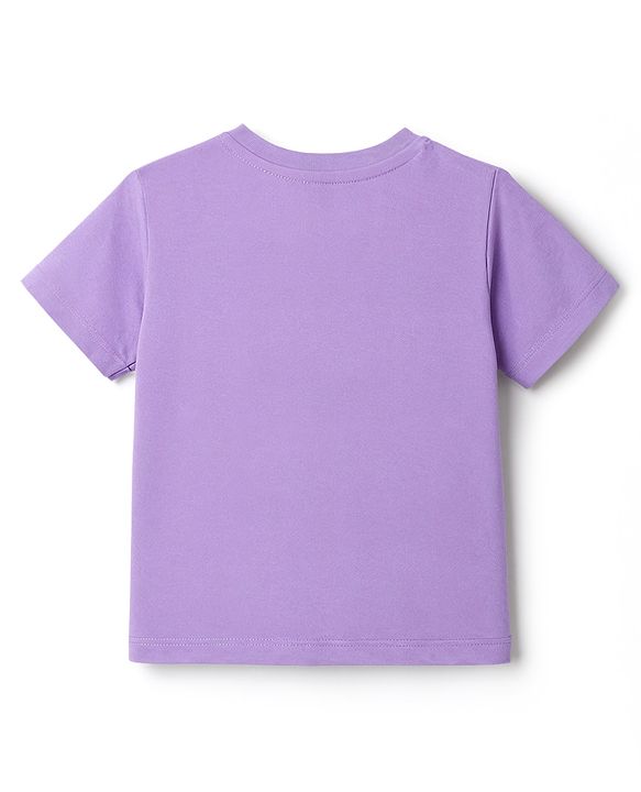Babyhug 100% Cotton Knit Half Sleeves T-Shirt & Shorts Night Suit With Star & Text Print - Lavender