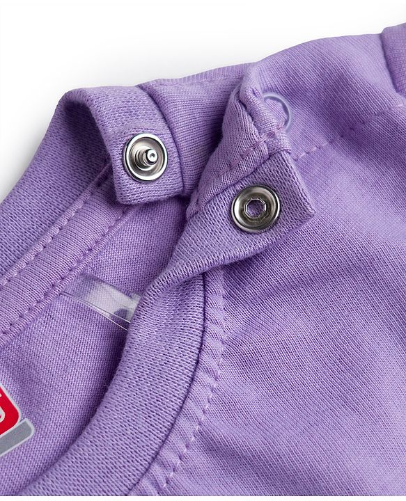 Babyhug 100% Cotton Knit Half Sleeves T-Shirt & Shorts Night Suit With Star & Text Print - Lavender