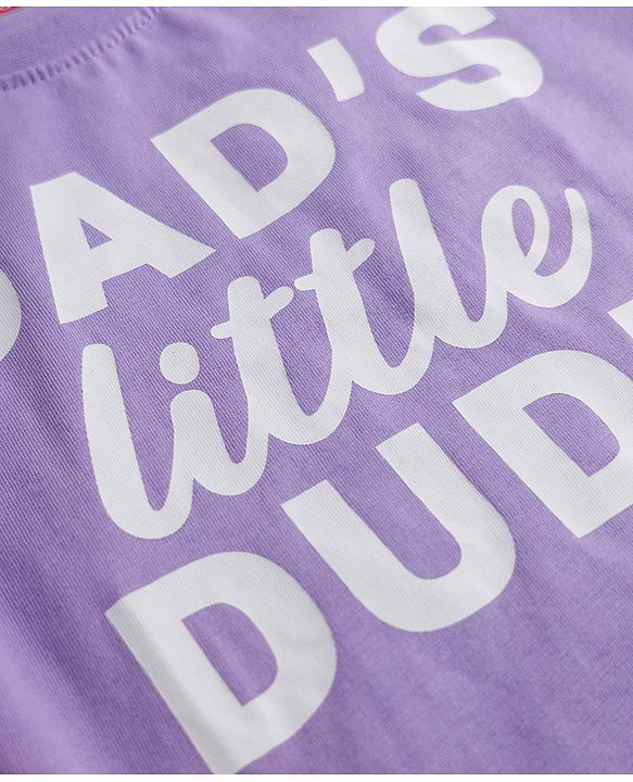 Babyhug 100% Cotton Knit Half Sleeves T-Shirt & Shorts Night Suit With Star & Text Print - Lavender