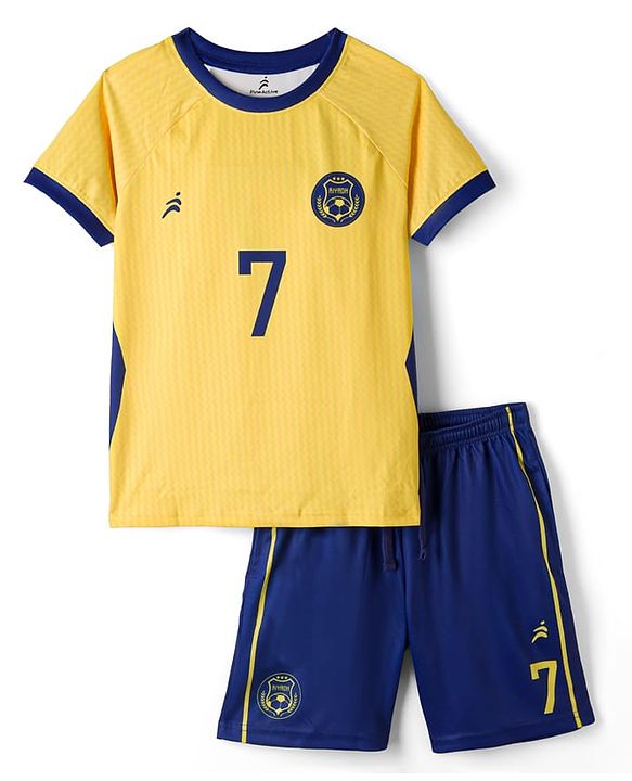 Pine Active Knit Half Raglan Sleeves Football Theme  Printed T-Shirt & Shorts Set - Yellow