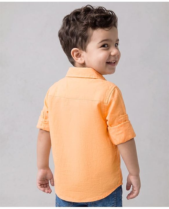Babyhug Linen Woven Solid Shirt with Full Sleeves - Orange