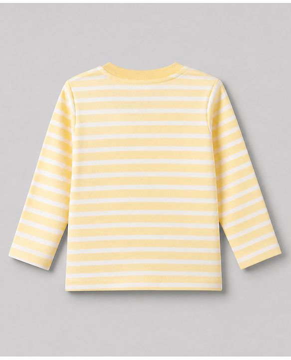 Babyhug 100% Cotton Interlock Knit Full Sleeves Round Neck T-shirts With Stripes And Bear Print Pack Of 3 - Blue Yellow & White