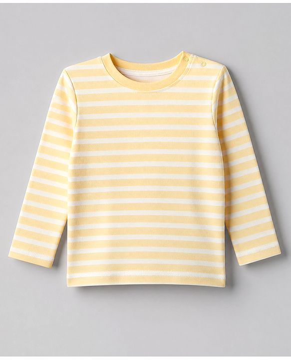 Babyhug 100% Cotton Interlock Knit Full Sleeves Round Neck T-shirts With Stripes And Bear Print Pack Of 3 - Blue Yellow & White