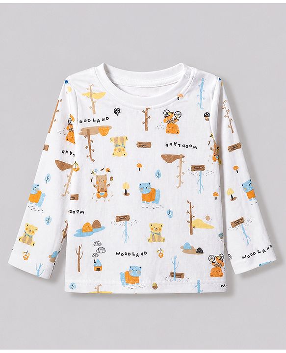 Babyhug 100% Cotton Interlock Knit Full Sleeves Round Neck T-shirts With Stripes And Bear Print Pack Of 3 - Blue Yellow & White